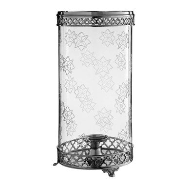 Orsina Fizzah Hurricane Candle Holder | Nickel Finish Star Motif Glass