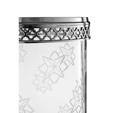 Orsina Fizzah Hurricane Candle Holder | Nickel Finish Star Motif Glass