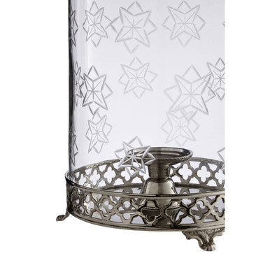 Orsina Fizzah Hurricane Candle Holder | Nickel Finish Star Motif Glass