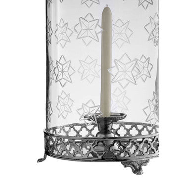 Orsina Fizzah Hurricane Candle Holder | Nickel Finish Star Motif Glass