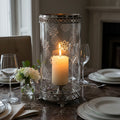 Orsina Fizzah Hurricane Candle Holder | Nickel Finish Star Motif Glass