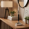 Orsina Riya Brass Candle Holder – Nickel and Black Pillar Stand