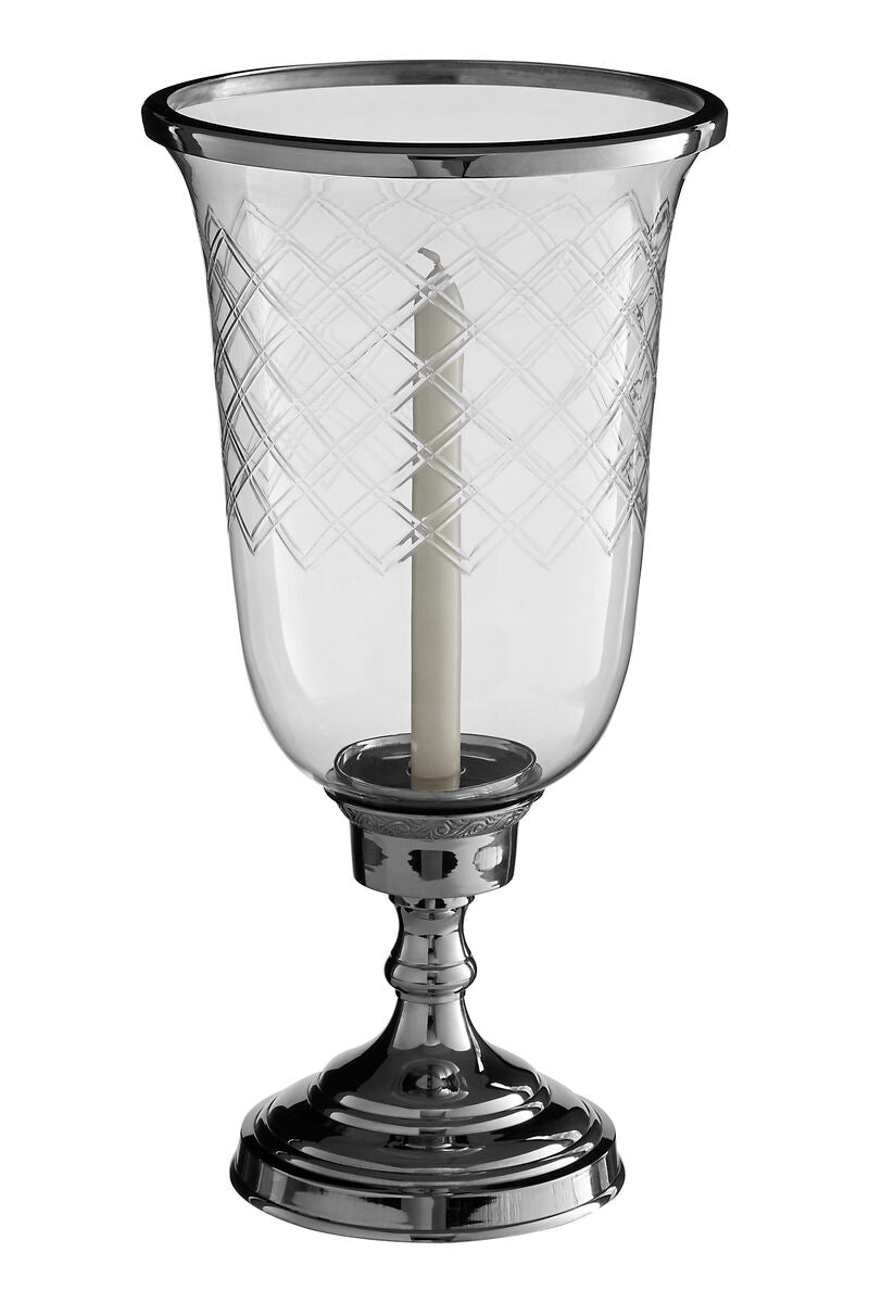 Orsina Myra Silver Hurricane Candle Holder | Nickel-Coated Brass