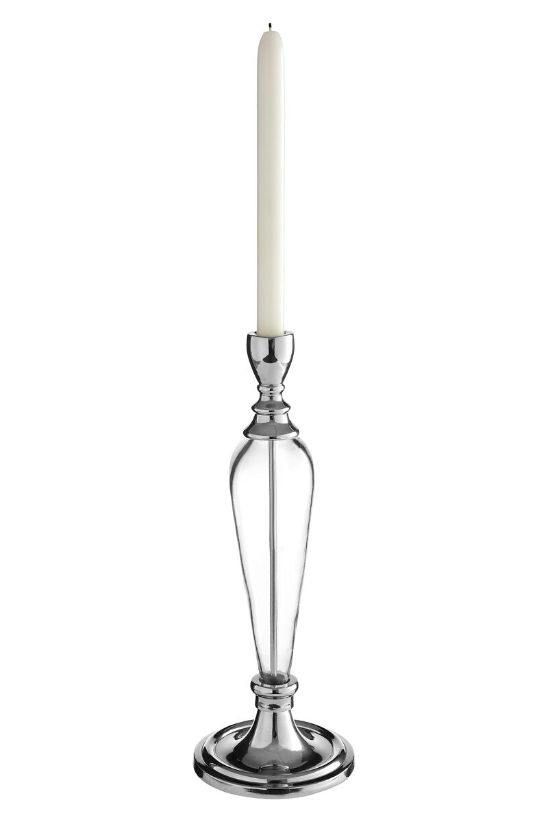 Orsina Myra Silver Candle Holder – Nickel and Glass Taper Stand
