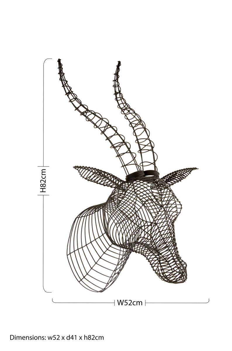 Orsina Zania Black Wire Antelope Head | Modern Steel Wall Sculpture