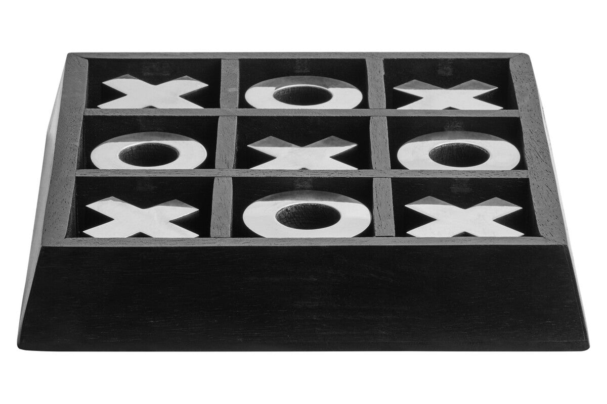 Orsina Black Mango Wood Noughts and Crosses Game with Silver Detail