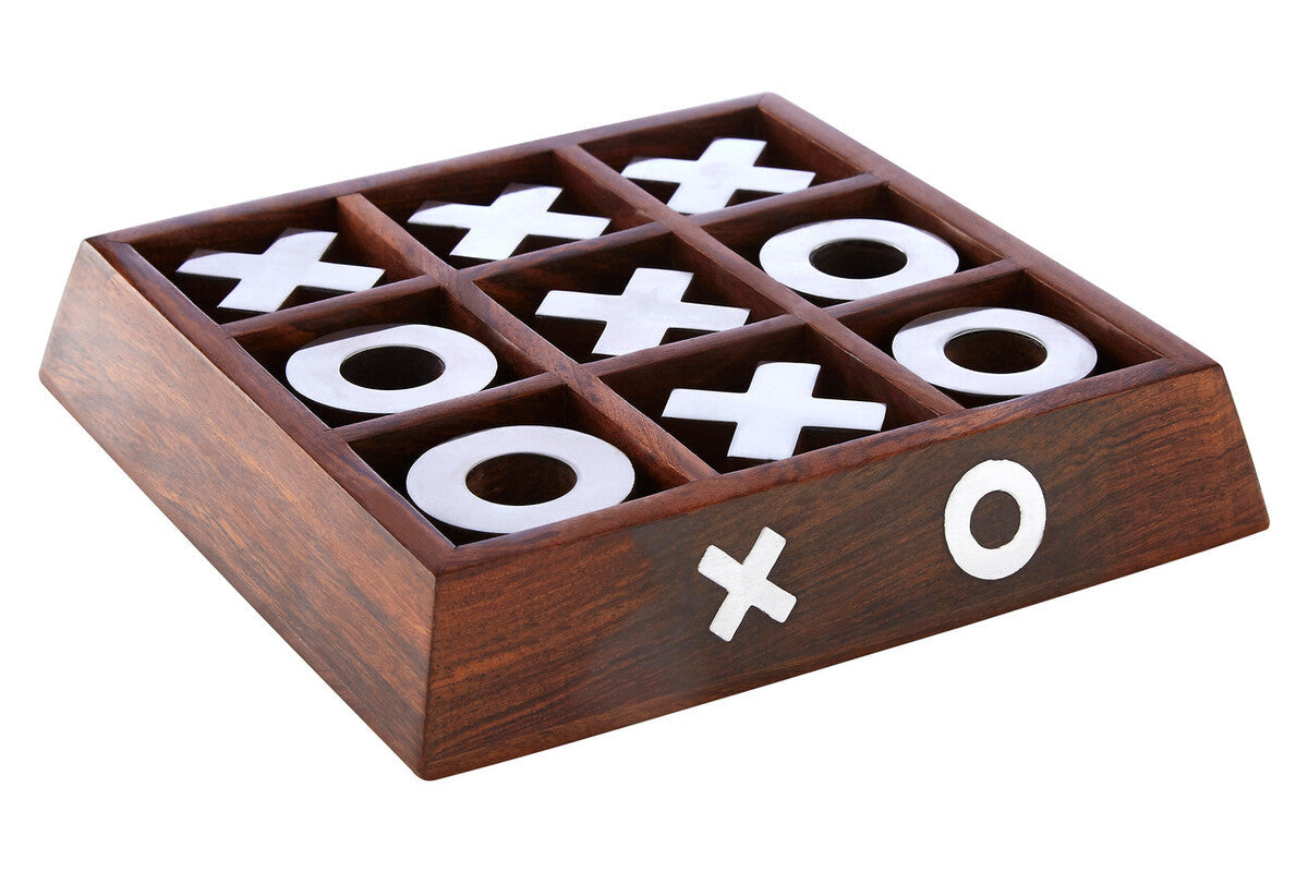 Orsina Sheesham Wood Noughts and Crosses Game with Silver Accents