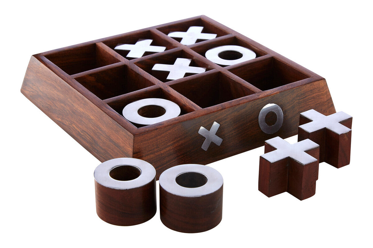 Orsina Sheesham Wood Noughts and Crosses Game with Silver Accents