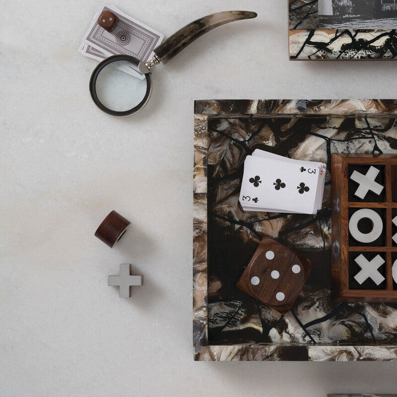 Orsina Sheesham Wood Noughts and Crosses Game with Silver Accents