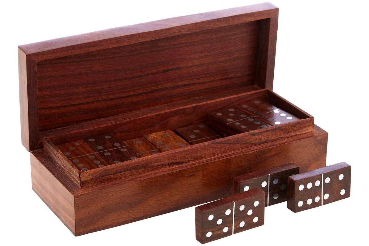 Orsina Sheesham Wood Domino Set – Handcrafted Brown Game Box