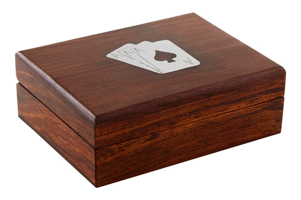 Orsina Sheesham Wood Playing Card Box – Brown with Aluminium Ace Motifs