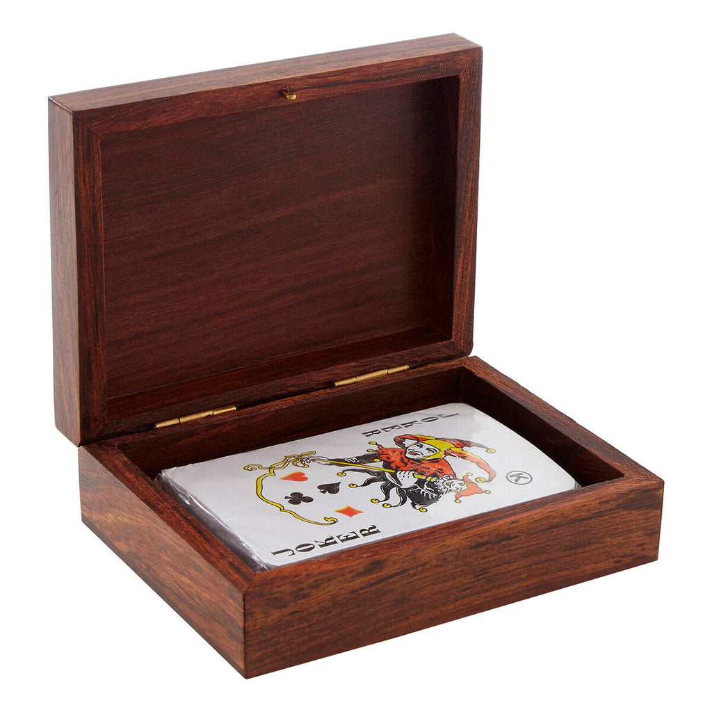 Orsina Sheesham Wood Playing Card Box – Brown with Aluminium Ace Motifs