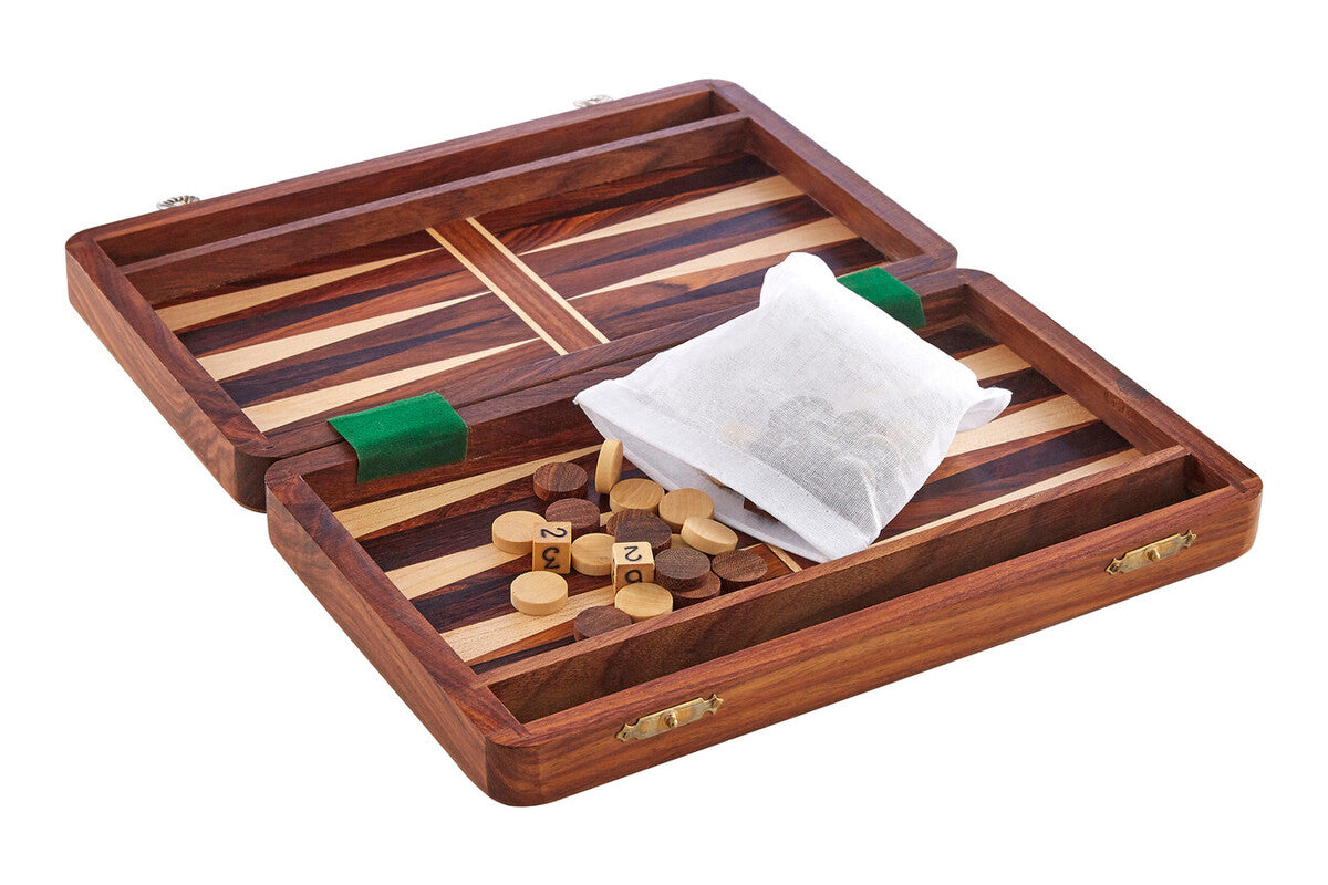Orsina Acacia Wood Backgammon Set – Handcrafted Brown Travel Game