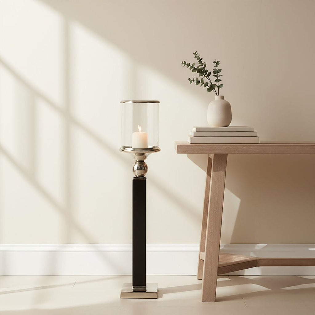 Orsina Kensington Townhouse Small Black Candle Holder | Wood & Glass