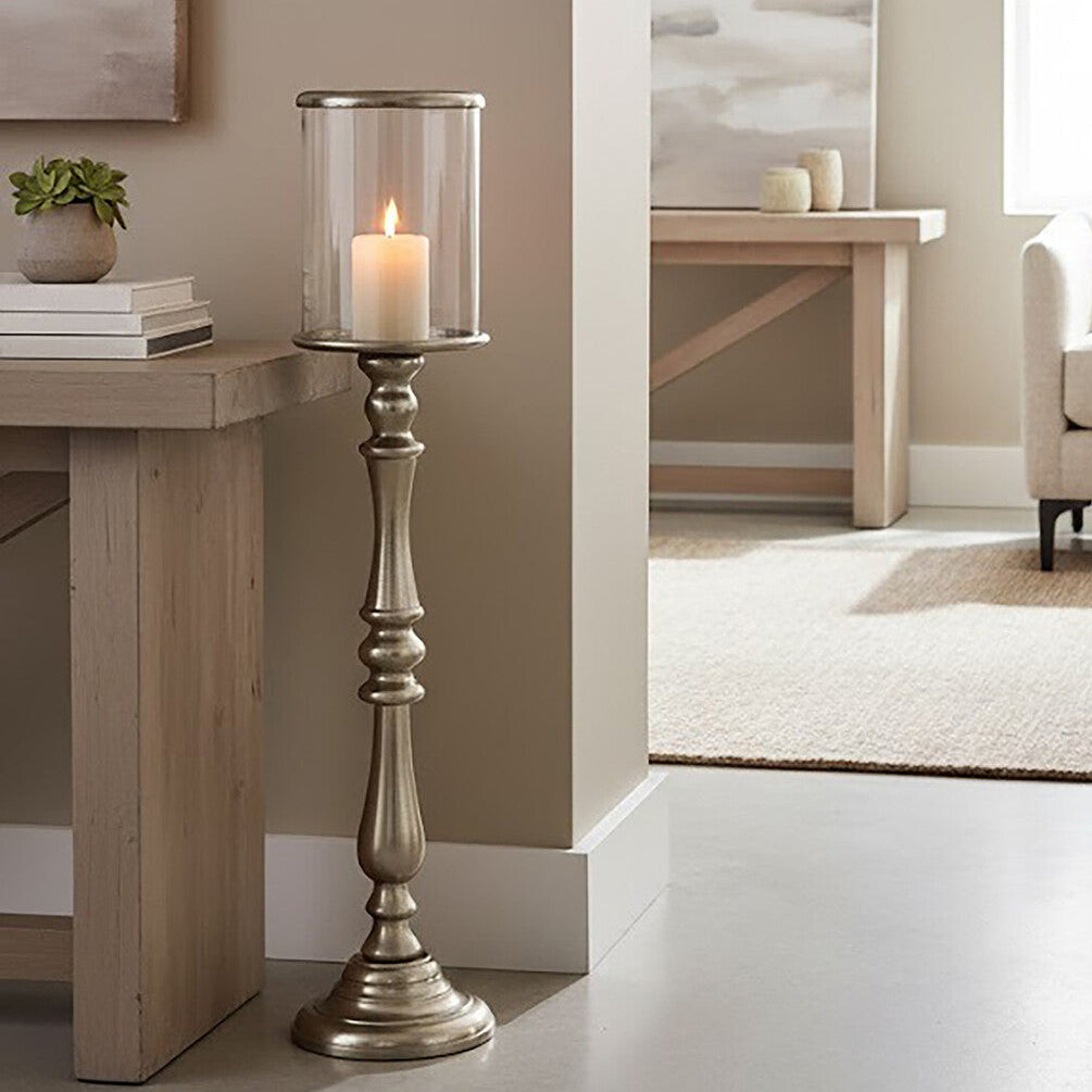 Orsina Kensington Townhouse Nickel Candle Holder – Small Glass Cup