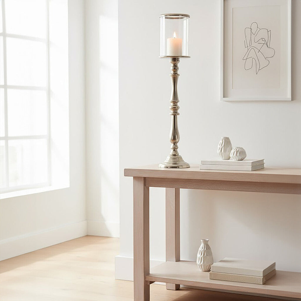 Orsina Kensington Townhouse Nickel Candle Holder – Small Glass Cup