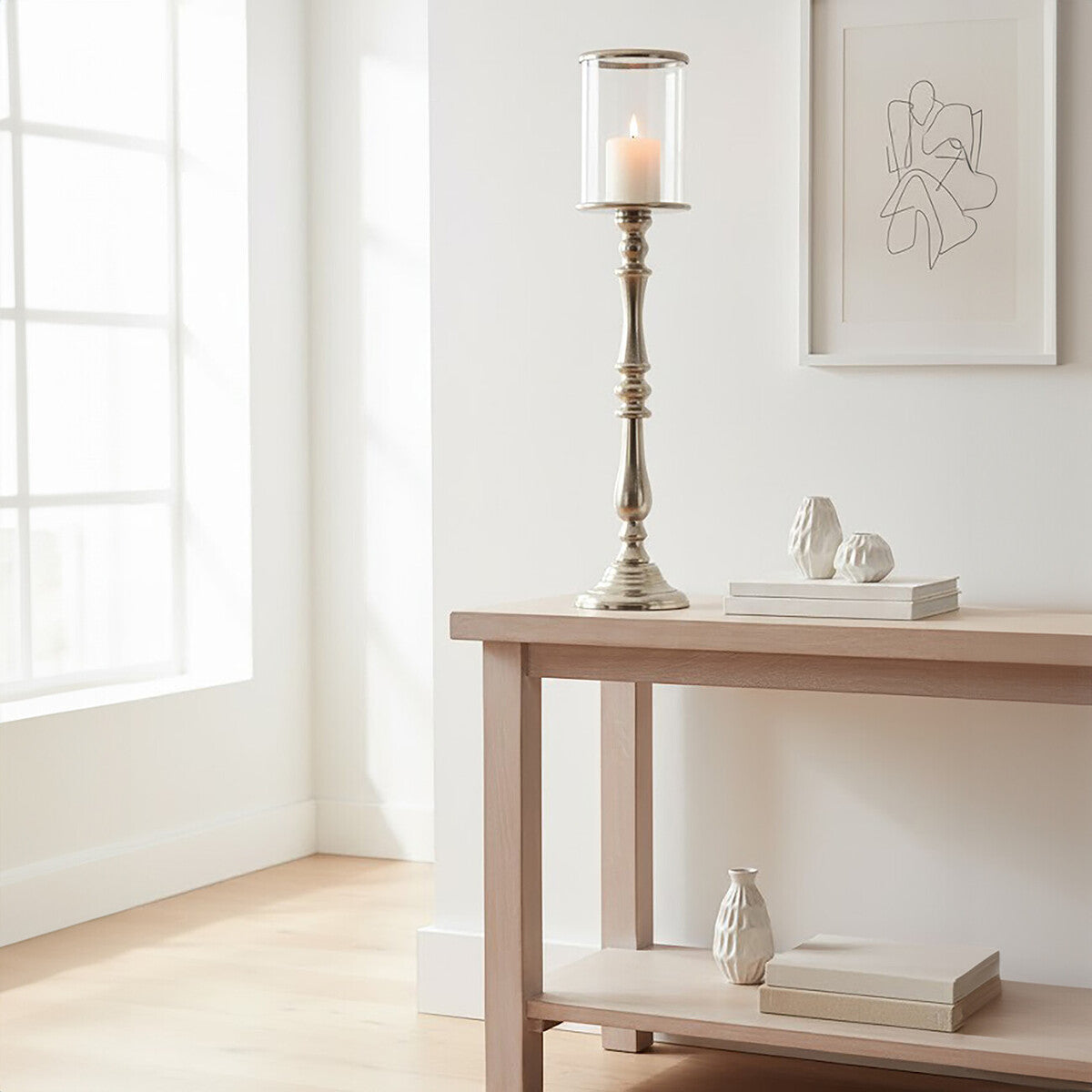 Orsina Kensington Townhouse Nickel Candle Holder – Small Glass Cup
