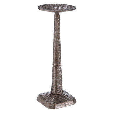 Orsina Arya Large Grey Pillar Candle Holder – Textured Geometric Stand