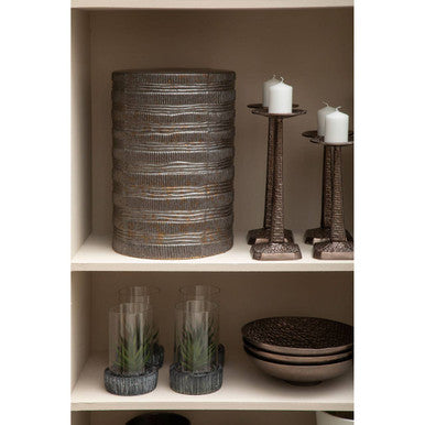 Orsina Arya Large Grey Pillar Candle Holder – Textured Geometric Stand