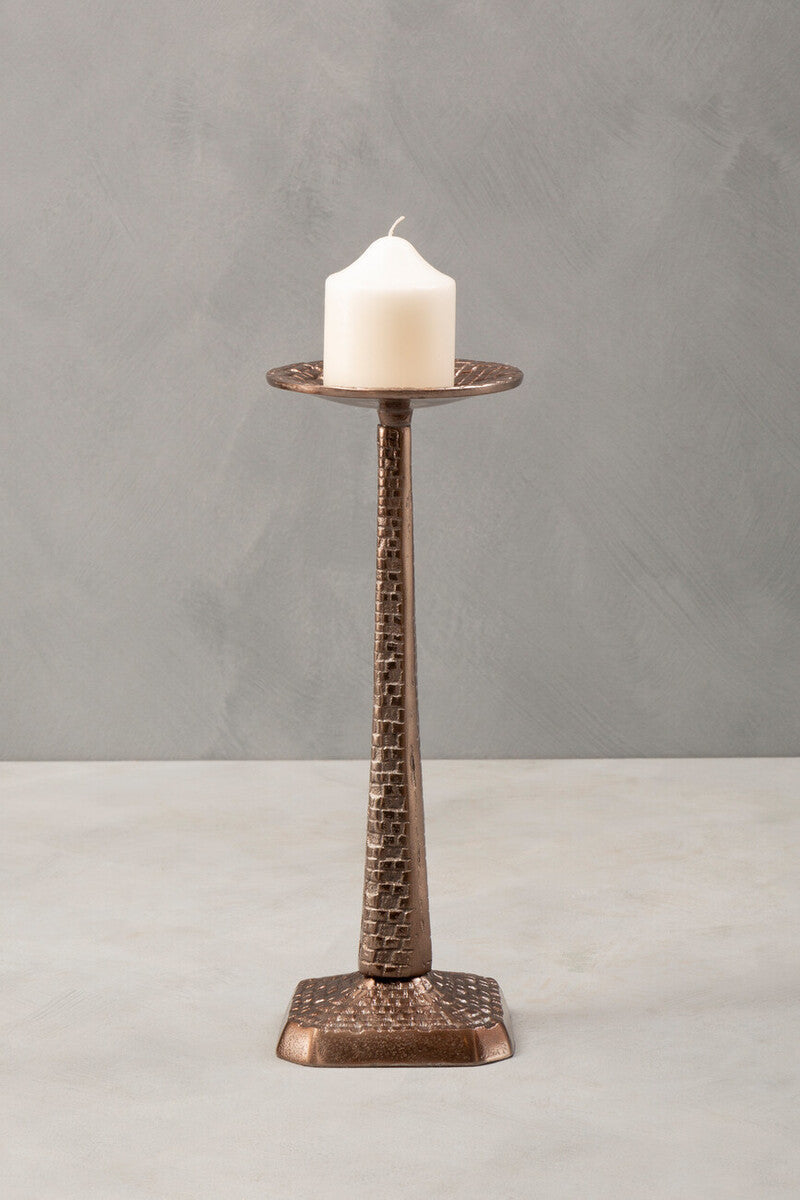 Orsina Arya Large Grey Pillar Candle Holder – Textured Geometric Stand