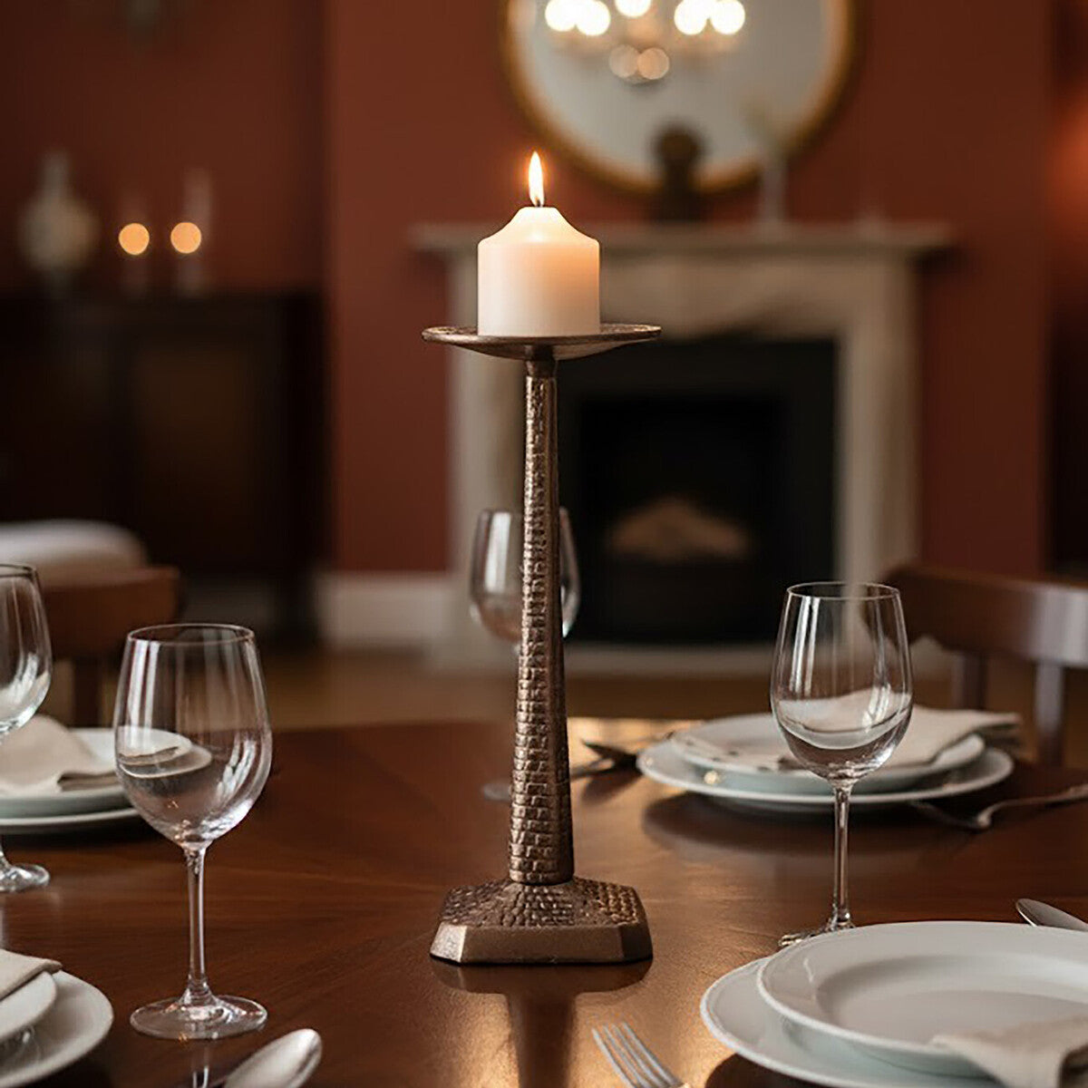 Orsina Arya Large Grey Pillar Candle Holder – Textured Geometric Stand