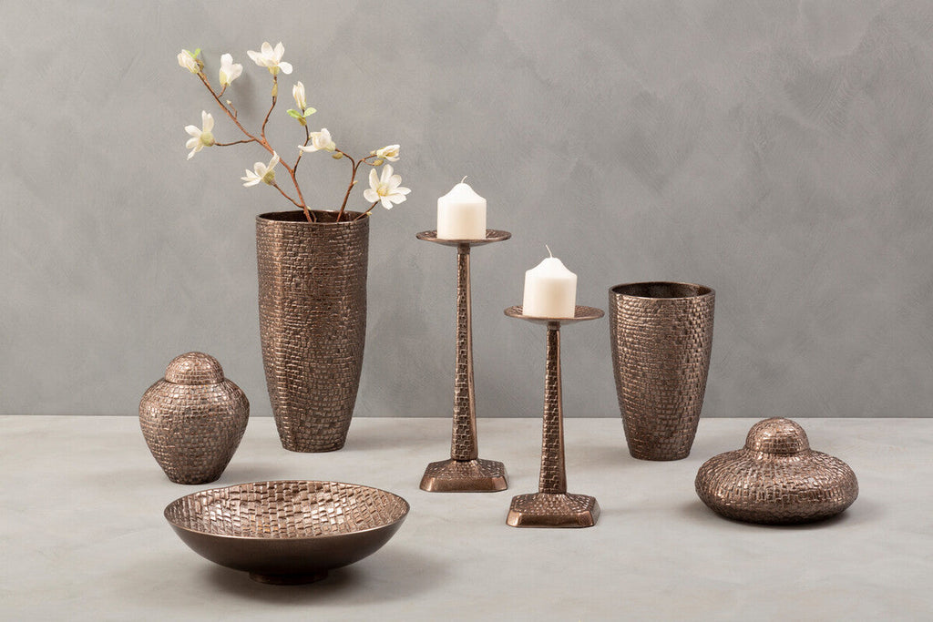 Orsina Arya Small Pewter Vase – Textured Aluminium Sculptural Decor