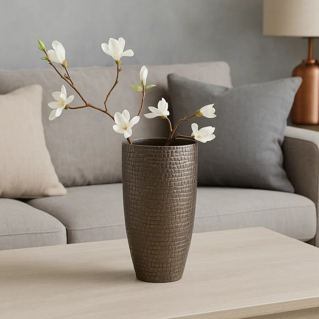 Orsina Arya Small Pewter Vase – Textured Aluminium Sculptural Decor