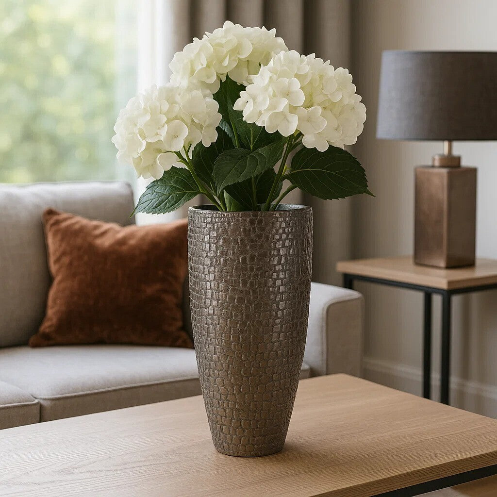 Orsina Arya Pewter Large Vase – Textured Metallic Sculptural Decor