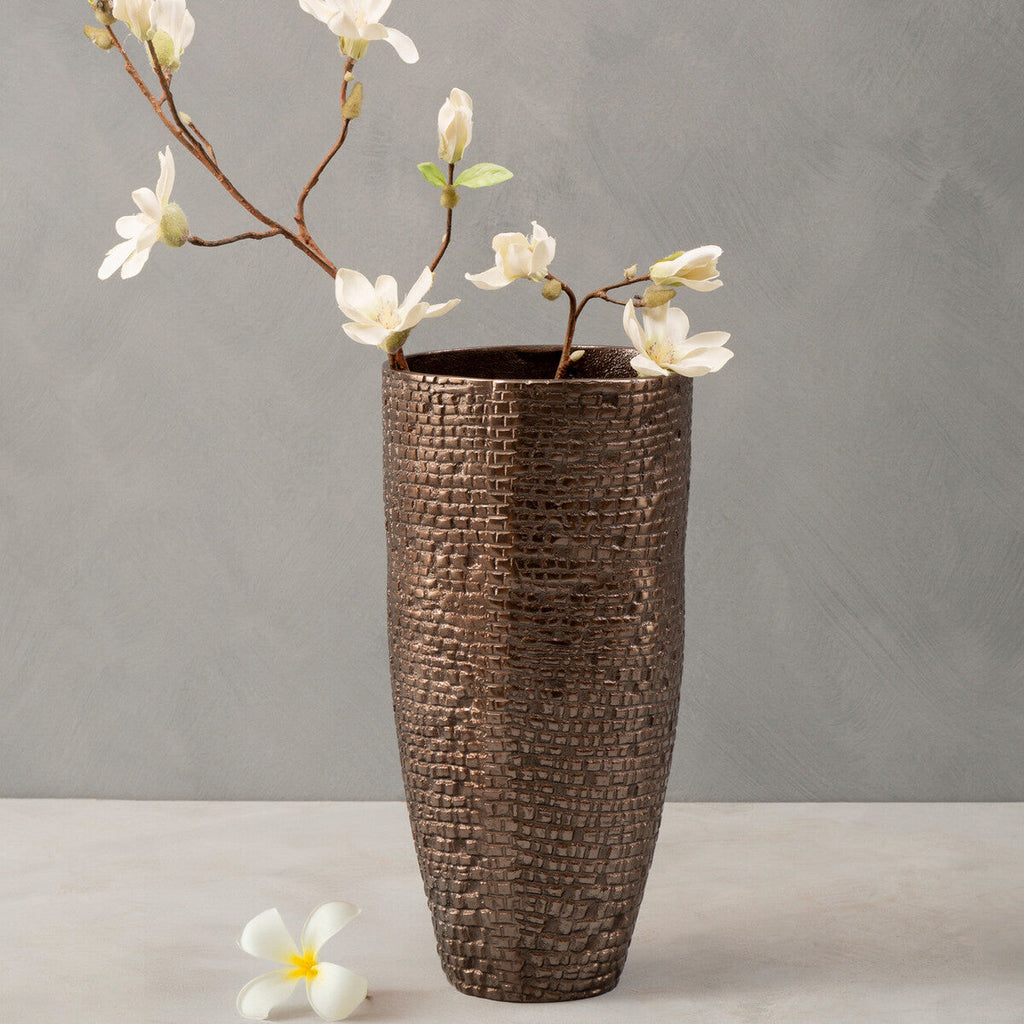 Orsina Arya Pewter Large Vase – Textured Metallic Sculptural Decor