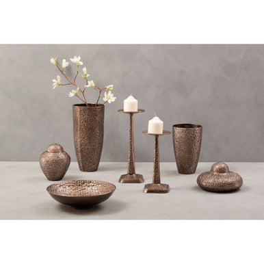 Orsina Ayra Pewter Decorative Bowl – Textured Metal Table Centerpiece