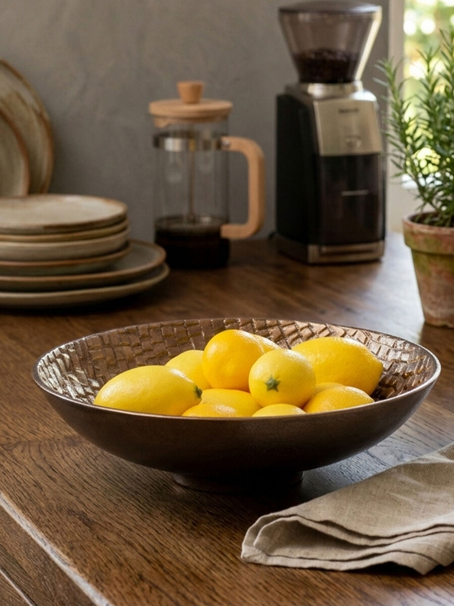 Orsina Ayra Pewter Decorative Bowl – Textured Metal Table Centerpiece