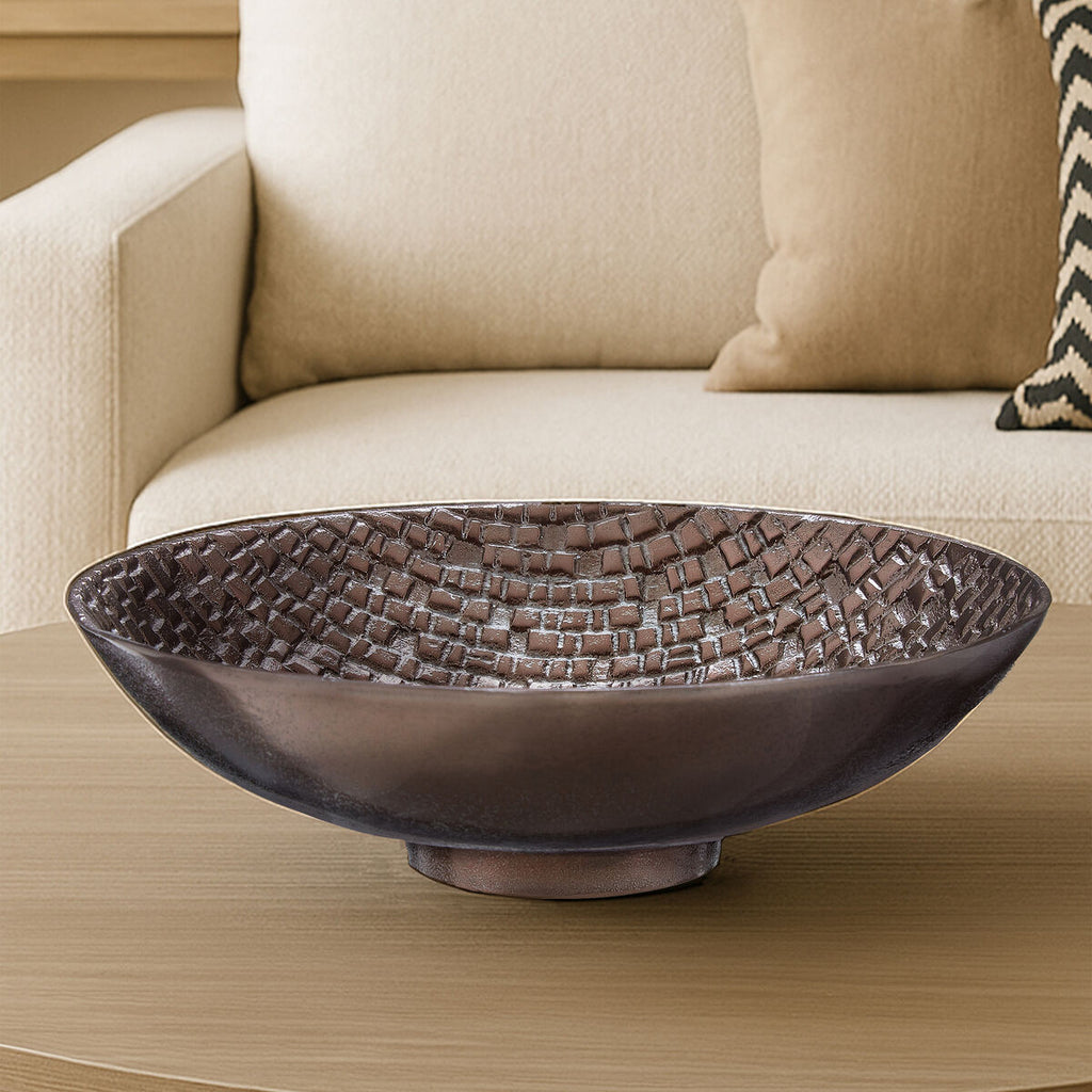Orsina Ayra Pewter Decorative Bowl – Textured Metal Table Centerpiece
