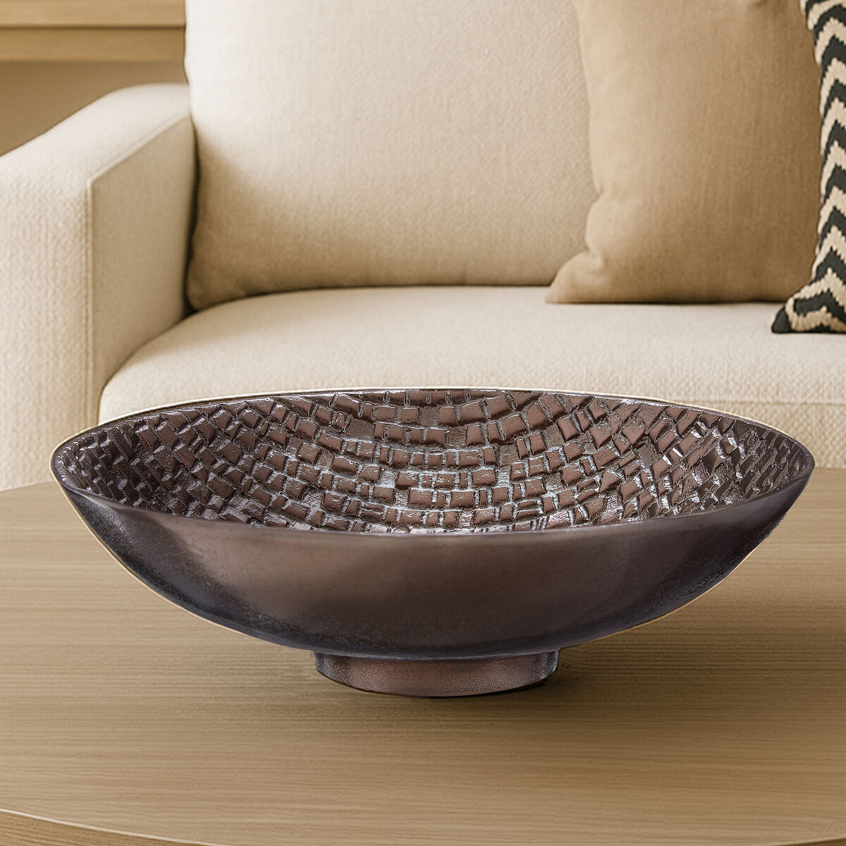Orsina Ayra Pewter Decorative Bowl – Textured Metal Table Centerpiece