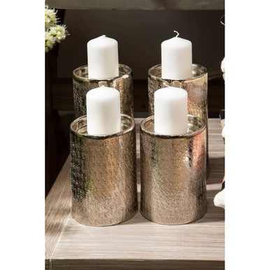 Orsina Safia Small Silver Aluminium Candle Holder – Hammered Metal