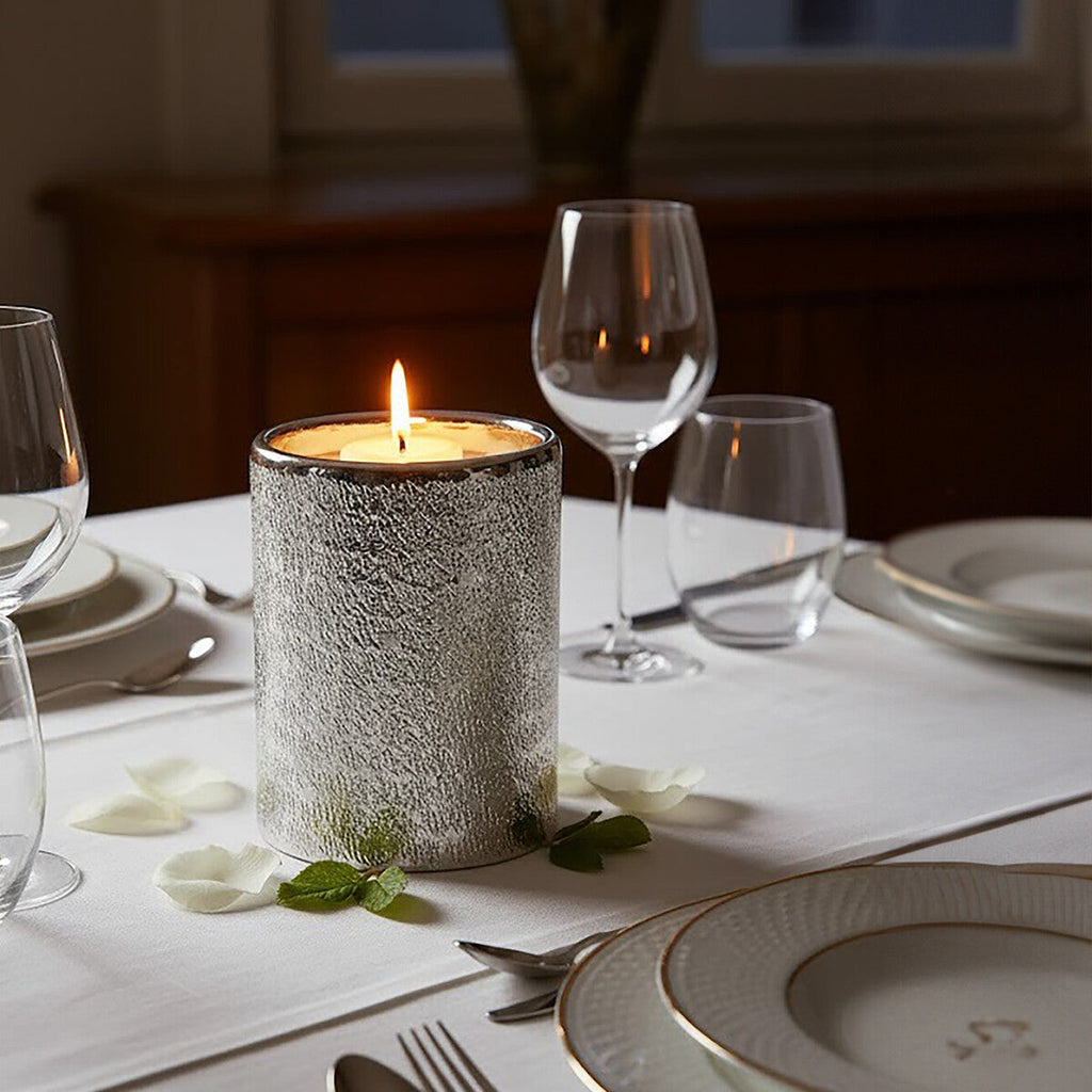 Orsina Safia Small Silver Aluminium Candle Holder – Hammered Metal