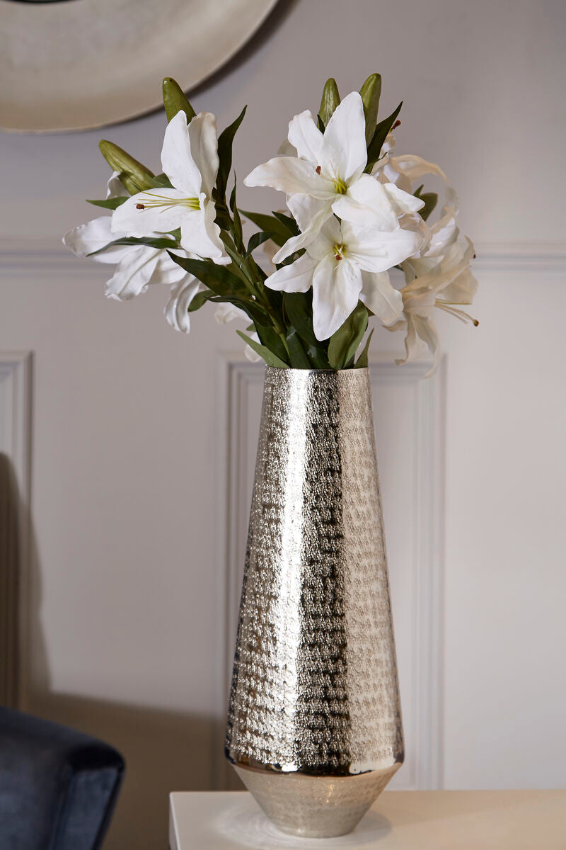 Orsina Safia Large Silver Hammered Aluminium Vase – 24 Inch Tall