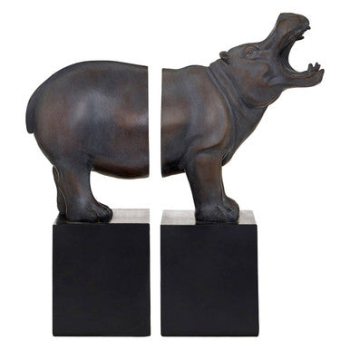 Orsina Hippo Bookends | Set of 2 Bronze Boho Decorative Sculptures
