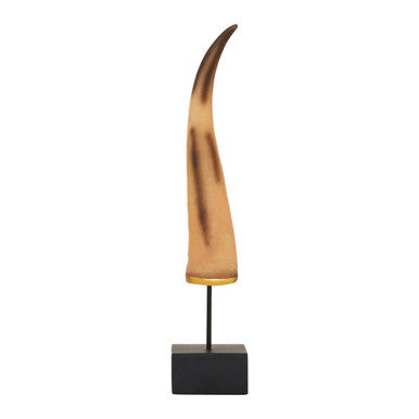 Orsina Boho Natural Horn Ornament – Resin Sculpture with Gold Trim
