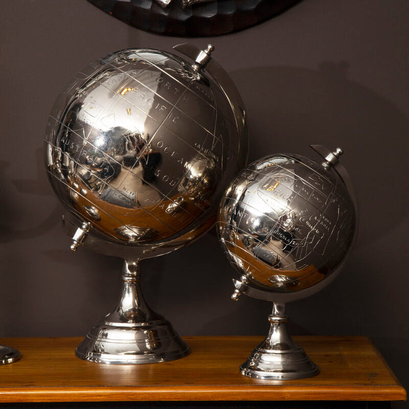 Orsina Churchill Large Decorative Globe – Polished Silver Metallic