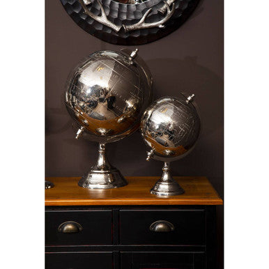 Orsina Churchill Large Decorative Globe – Polished Silver Metallic