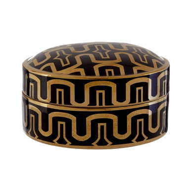 Orsina Tamara Small Ceramic Storage Box | Black and Silver Arabesque