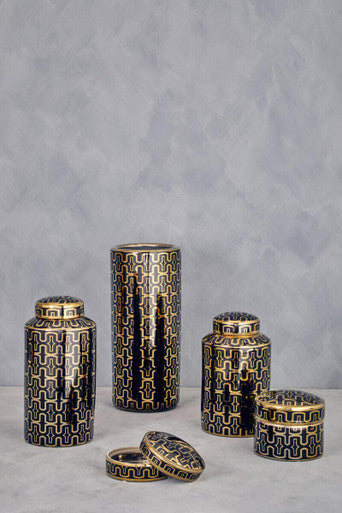 Orsina Tamara Small Ceramic Storage Box | Black and Silver Arabesque