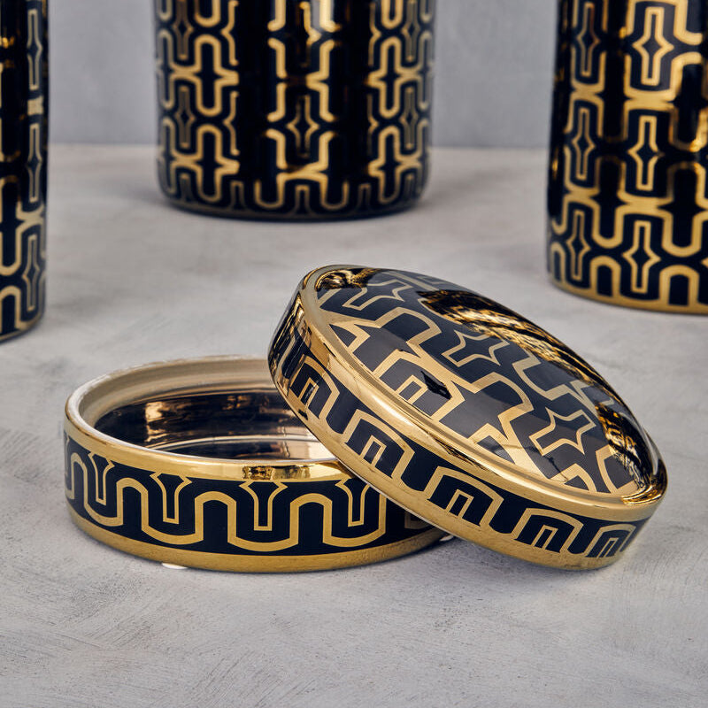 Orsina Tamara Small Ceramic Storage Box | Black and Silver Arabesque