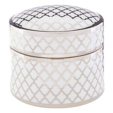 Orsina Renne Large Ceramic Box – White and Silver Quatrefoil Decor