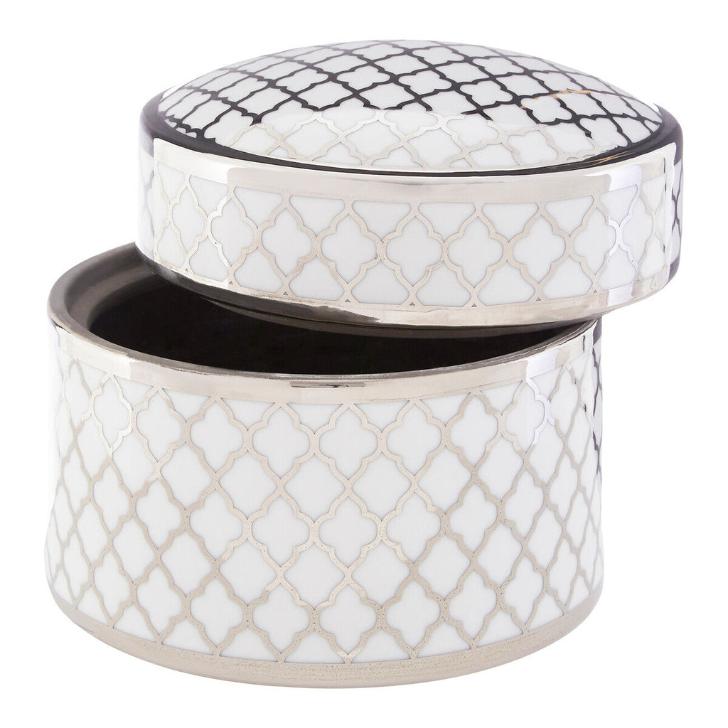 Orsina Renne Large Ceramic Box – White and Silver Quatrefoil Decor