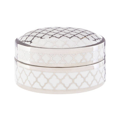 Orsina Renne Small Ceramic Box – White and Silver Jewelry Organizer