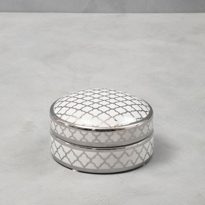 Orsina Renne Small Ceramic Box – White and Silver Jewelry Organizer