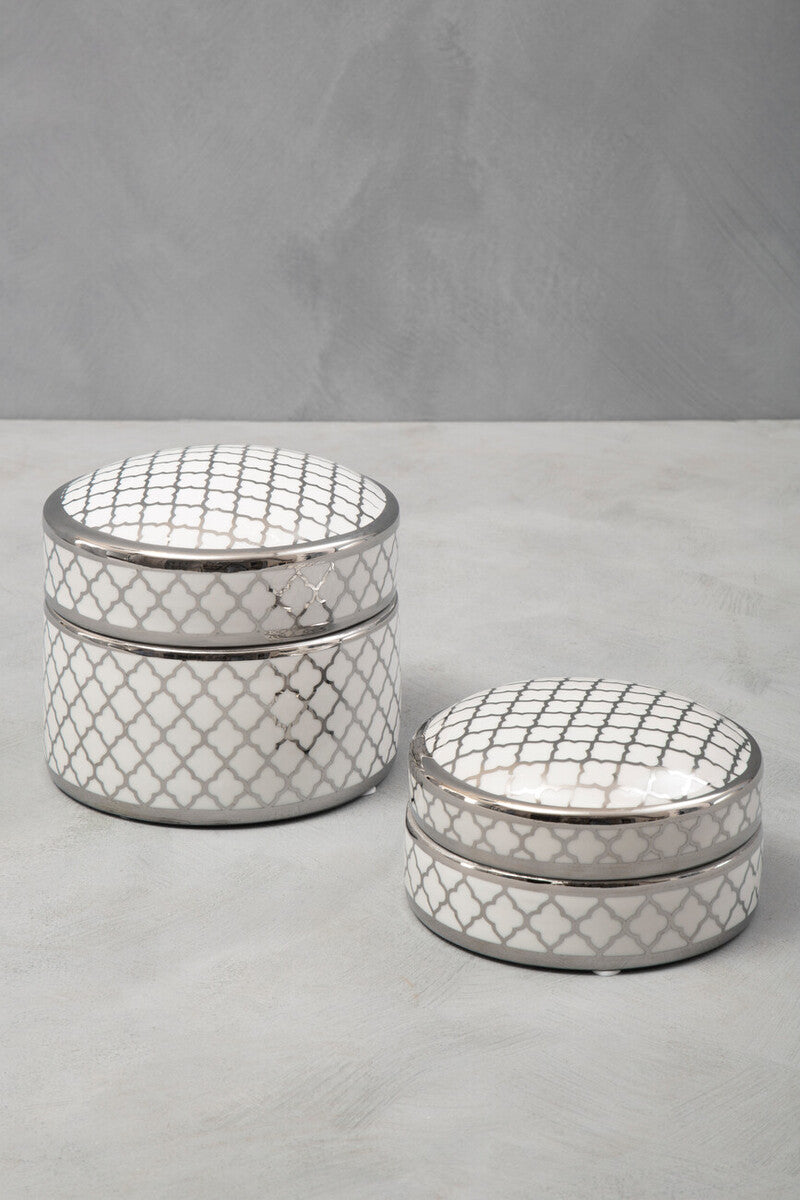 Orsina Renne Small Ceramic Box – White and Silver Jewelry Organizer