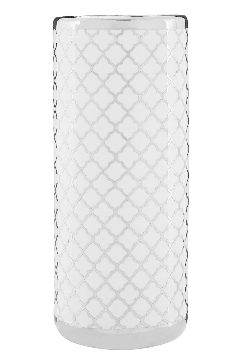 Orsina Ceramic Umbrella Stand – Silver and White Geometric Entryway Decor