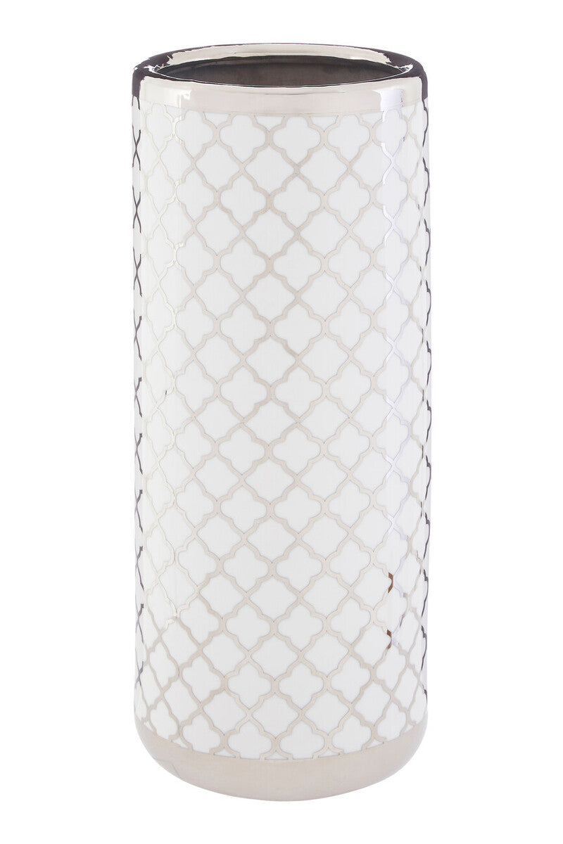 Orsina Ceramic Umbrella Stand – Silver and White Geometric Entryway Decor